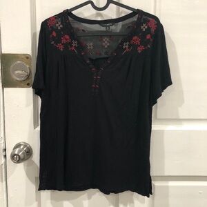 Lucky Brand Vintage Peasant Sheer Floral Embroidery Embroidered Shirt Top Blouse